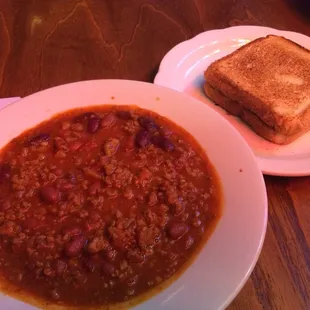 Chili and grilled cheese sandwich