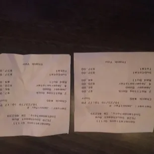 the receipt for the restaurant