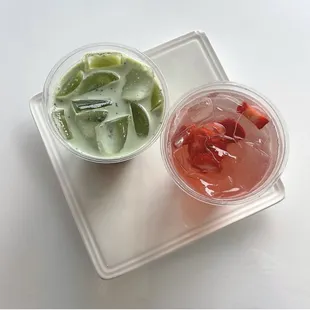 Matcha Latte &amp; Fresh Squeezed Strawberry Lemonade