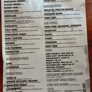 Brunch Cocktail Menu