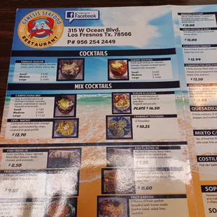 the menu for the restaurant