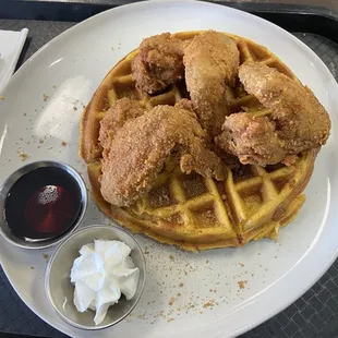 Chicken and sweet potato waffle