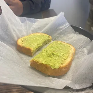 Avocado Toast. Avocado pulp spread on a multi-grain bread topped with everything bagel seasoning!