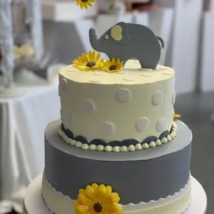 Two Tier Baby Shower Elephant Cake