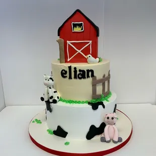 Barn Yard Cake with Cute Farm Animal Decor