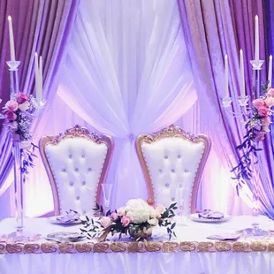 Bride and Groom Main Table with Swaged Linen Backdrop
