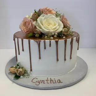 Fresh Flower Cake with Rose Gold Drops