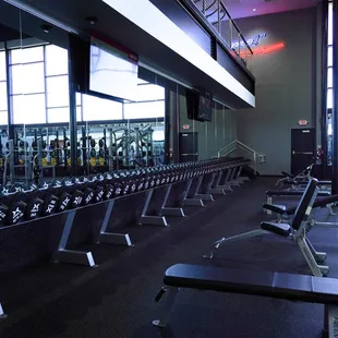 We have rows of free weights for our members to use.
