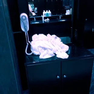 Piles of wet dirty towels