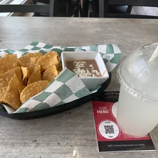Chips/beans and lemonade