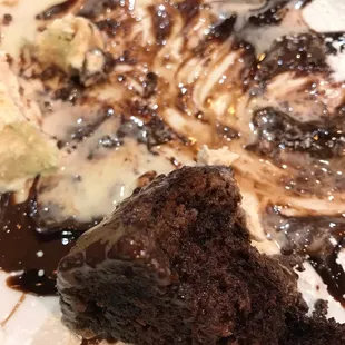 a piece of chocolate cake and ice cream