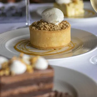 a dessert and a glass of wine