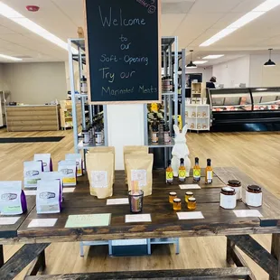 a table with a welcome sign