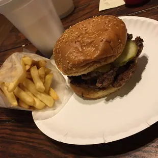 The double bacon burgers with fries