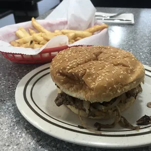 Large Double Cheeseburger and French Fries