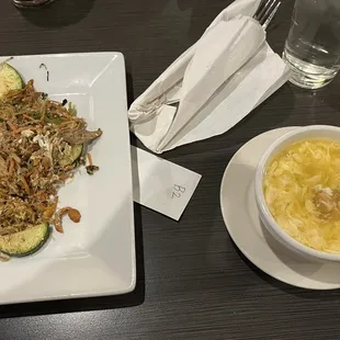 Chicken &amp; rice noodles off the grill,  Egg Drop Soup