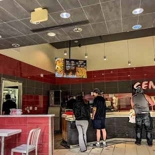 a group of people in a restaurant