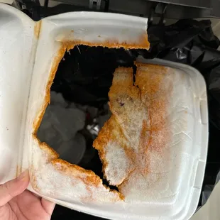 Melted box. Food in trash. No refund.