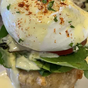 The Veggie Benedict with that yummy risotto cake and fresh spinach and, of course, creamy hollandaise.