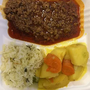 a meal in a styrofoam container