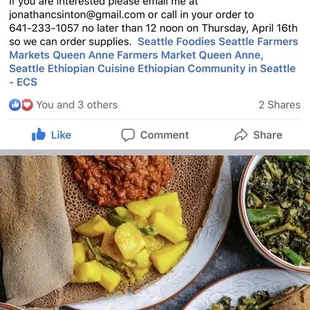 Ethiopian Easter menu/ordering info from their Facebook page