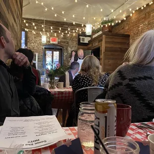 One of the actors explaining the order of events