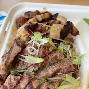 Beef and chicken combo plate.