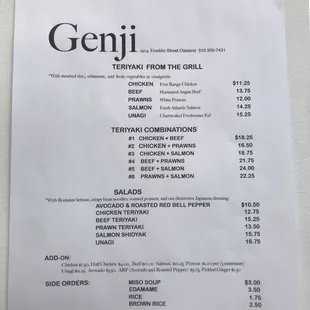 New menu and prices