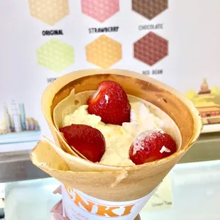 strawberry | whipped cream | vanilla ice cream crepe