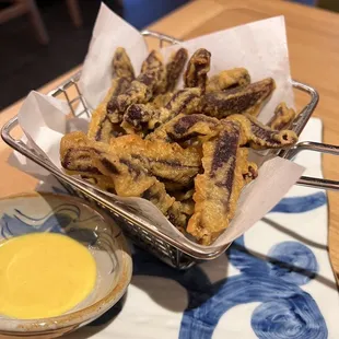 ube fries with mustard sauce