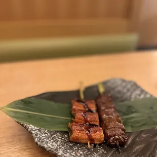 Eel and steak skewers