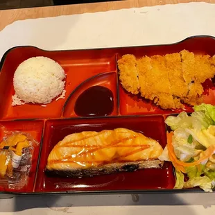 Chicken Katsu and Salmon Teriyaki Bento
