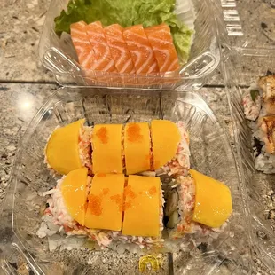 Miami Lady roll and 5 pieces salmon sashimi