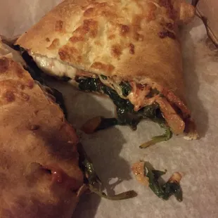 Veggie Stromboli- spinach brocolli onion mushroom and green peppers (substituted instead of tomatoes)