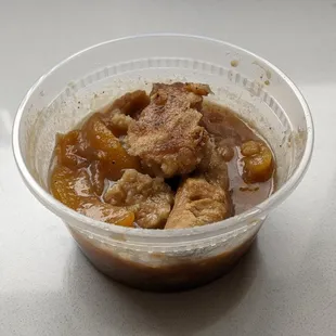Peach cobbler. A little liquid-y.