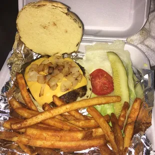 Cheese burger with grilled onions