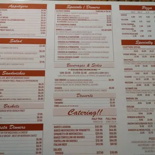the menu of the restaurant