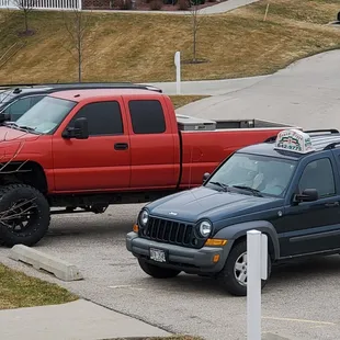 Many spots nearby, didnt need to block 2 handicap spaces and the walkway.