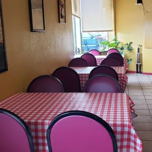 tables and chairs in a restaurant