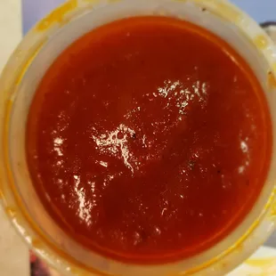 The red sauce for the meatball sandwich.