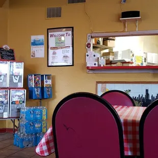 a table and chairs in a restaurant