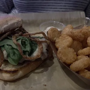 Steak Sandwich with tater tots