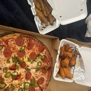 Extreme Cheese Pepperoni Pizza Chicken Wings Fried Pickles