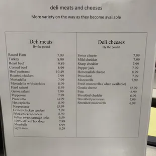 Deli meats and cheese