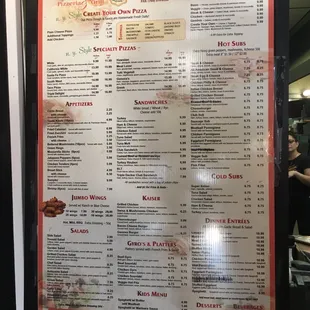 the menu of the restaurant