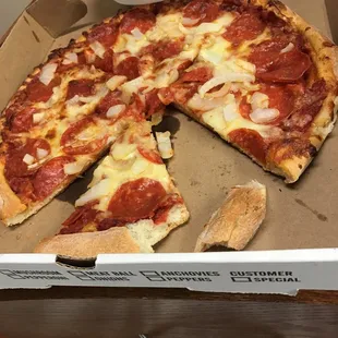 Pepperoni and onion pizza