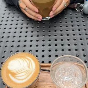 Flat white with oatmilk and a chaggacino with almond milk