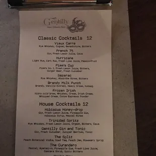 Cocktail Menu! So many great drinks.