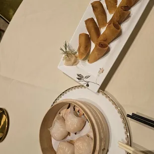 Vegan Egg Rolls + Shrimp Har Gow - Both were fantastic!