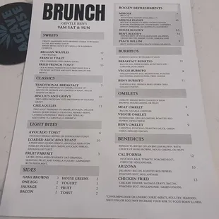 Brunch menu